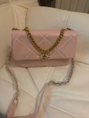 Quilted Pink Chain Shoulder Bag with Gold Hardware